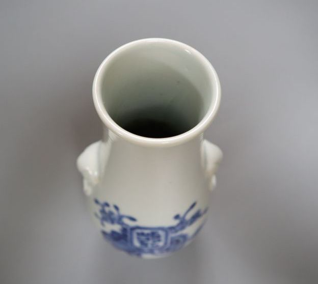 A Chinese porcelain vase, with moulded mask ring handles, 23cm